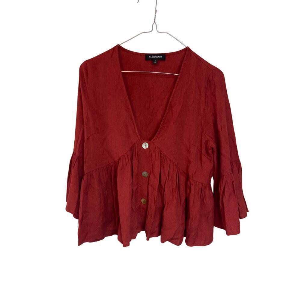 LA CHARME U red v neck blouse size S